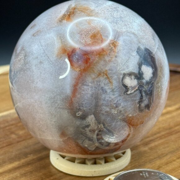 Blue Flower Agate Asterism Sakura Sphere Crystal Polished Natural 66.5mm 402.56g - Picture 8 of 11